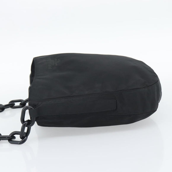 PRADA Chain Shoulder Bag Nylon Black Silver Auth bs36754A
