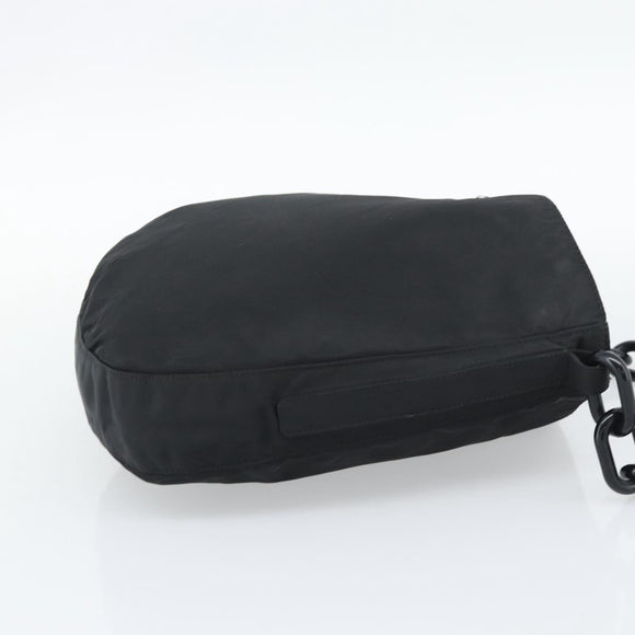 PRADA Chain Shoulder Bag Nylon Black Silver Auth bs36754A