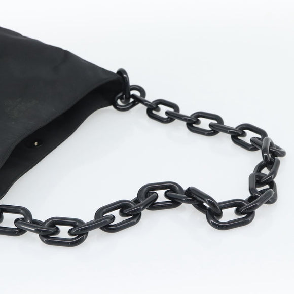 PRADA Chain Shoulder Bag Nylon Black Silver Auth bs36754A
