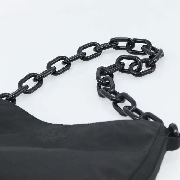 PRADA Chain Shoulder Bag Nylon Black Silver Auth bs36754A