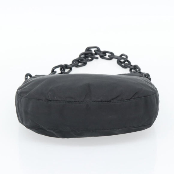 PRADA Chain Shoulder Bag Nylon Black Silver Auth bs36754A