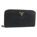 PRADA Long Wallet Safiano Leather Black Gold Auth bs36755-1