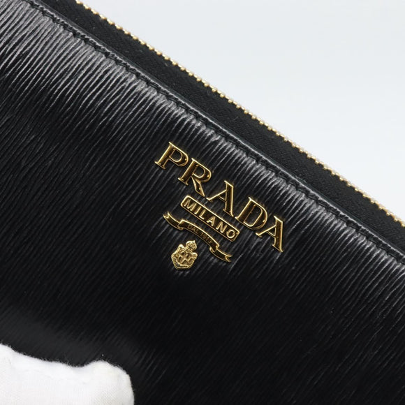 PRADA Long Wallet Safiano Leather Black Gold Auth bs36755