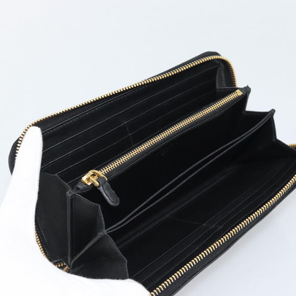 PRADA Long Wallet Safiano Leather Black Gold Auth bs36755