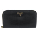 PRADA Long Wallet Safiano Leather Black Gold Auth bs36755-2
