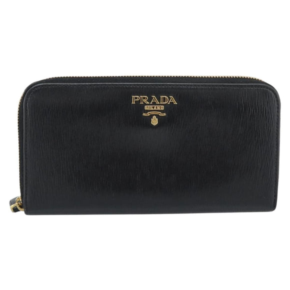PRADA Long Wallet Safiano Leather Black Gold Auth bs36755