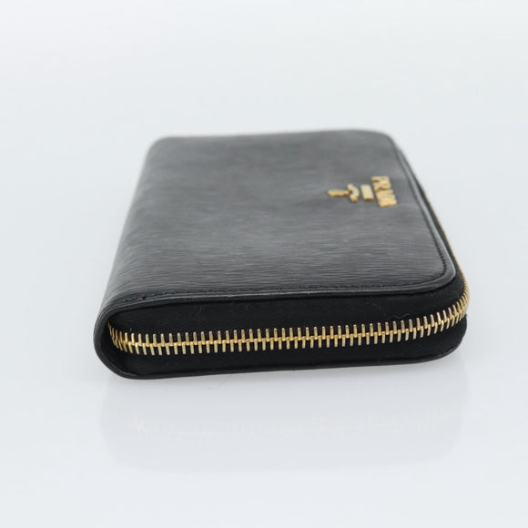 PRADA Long Wallet Safiano Leather Black Gold Auth bs36755