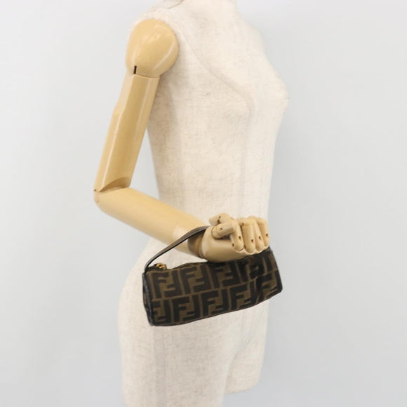 FENDI Zucca Canvas Pouch Black Brown Auth bs36757