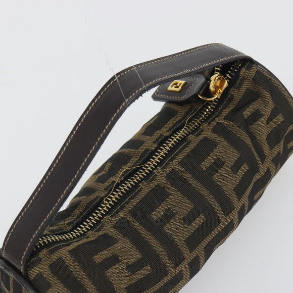FENDI Zucca Canvas Pouch Black Brown Auth bs36757