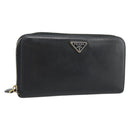 PRADA Long Wallet Leather Black Gold Auth bs36759-1