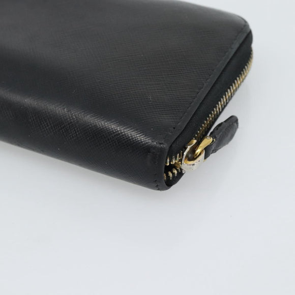 PRADA Long Wallet Leather Black Gold Auth bs36759