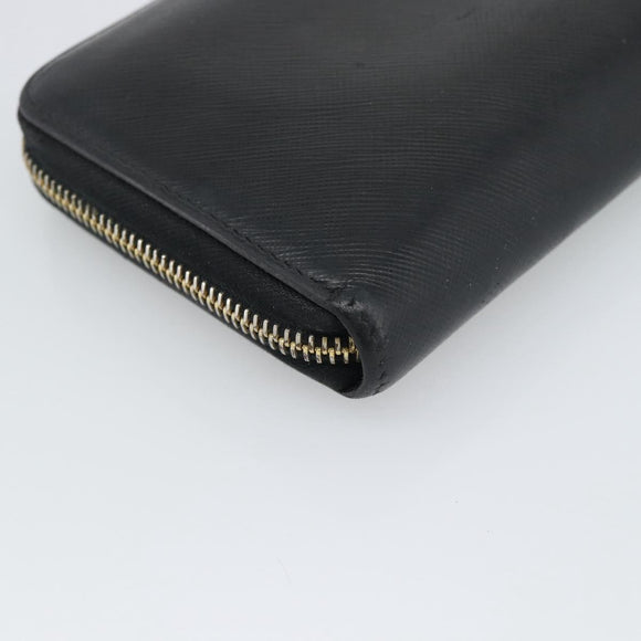 PRADA Long Wallet Leather Black Gold Auth bs36759