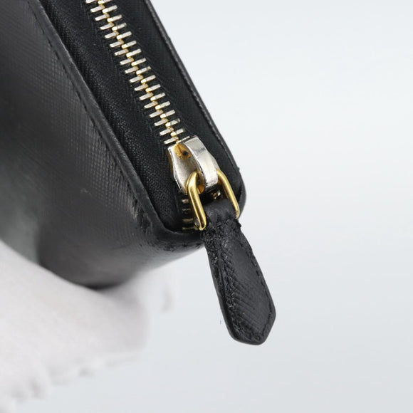 PRADA Long Wallet Leather Black Gold Auth bs36759