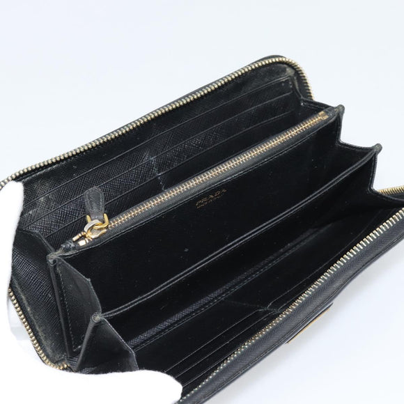 PRADA Long Wallet Leather Black Gold Auth bs36759