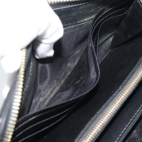 PRADA Long Wallet Leather Black Gold Auth bs36759
