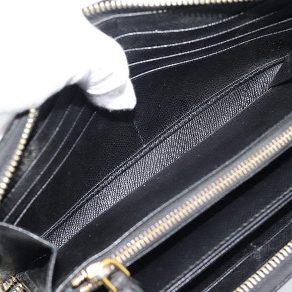 PRADA Long Wallet Leather Black Gold Auth bs36759