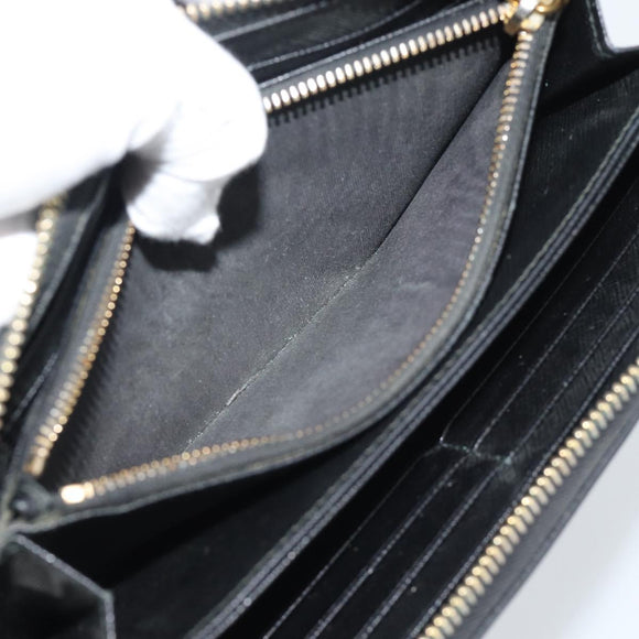 PRADA Long Wallet Leather Black Gold Auth bs36759