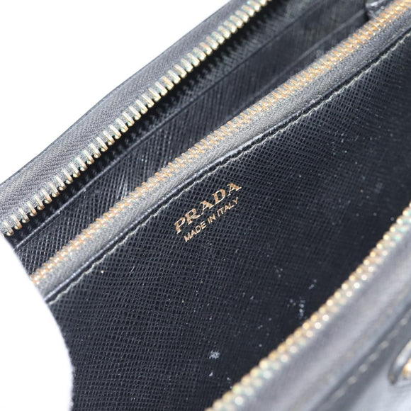 PRADA Long Wallet Leather Black Gold Auth bs36759