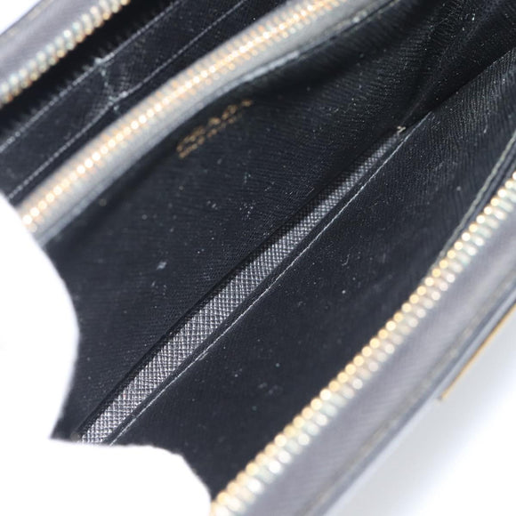 PRADA Long Wallet Leather Black Gold Auth bs36759