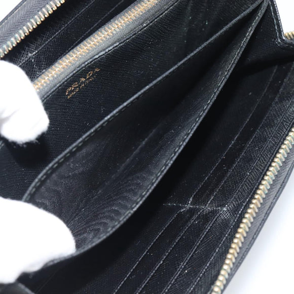 PRADA Long Wallet Leather Black Gold Auth bs36759