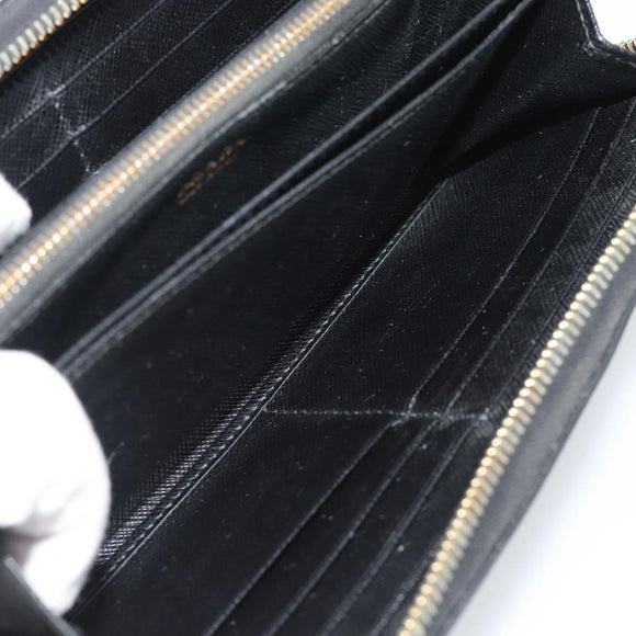PRADA Long Wallet Leather Black Gold Auth bs36759