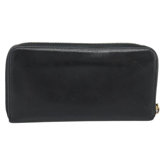 PRADA Long Wallet Leather Black Gold Auth bs36759