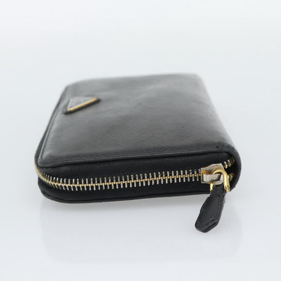 PRADA Long Wallet Leather Black Gold Auth bs36759