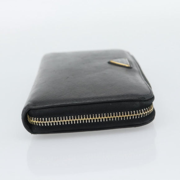 PRADA Long Wallet Leather Black Gold Auth bs36759