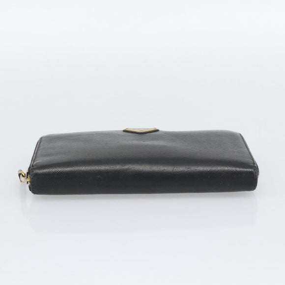 PRADA Long Wallet Leather Black Gold Auth bs36759