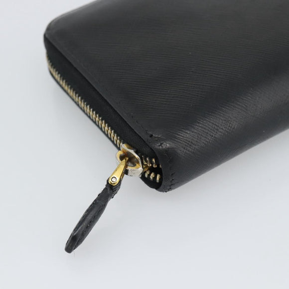 PRADA Long Wallet Leather Black Gold Auth bs36759
