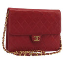 CHANEL Matelasse Chain Shoulder Bag Lamb Skin Red Gold CC Auth bs36761-1