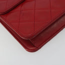 CHANEL Matelasse Chain Shoulder Bag Lamb Skin Red Gold CC Auth bs36761-11