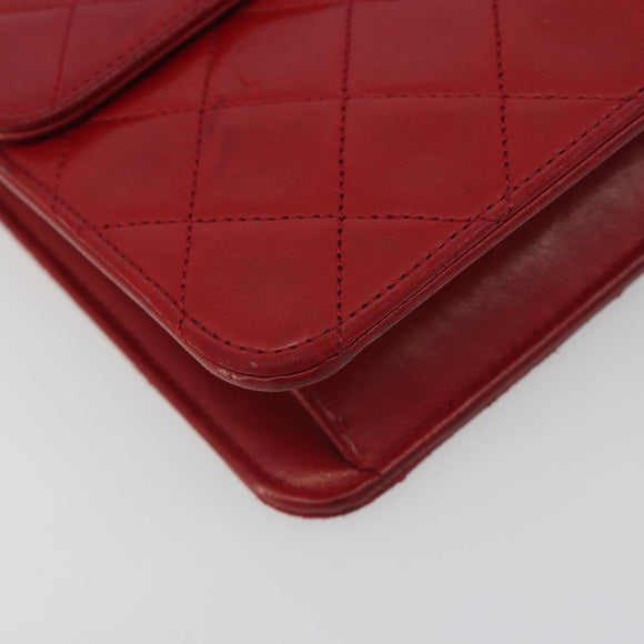 CHANEL Matelasse Chain Shoulder Bag Lamb Skin Red Gold CC Auth bs36761