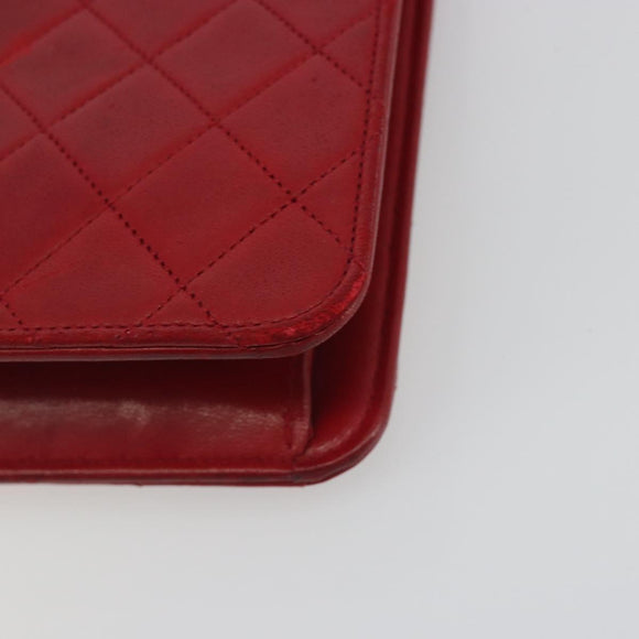 CHANEL Matelasse Chain Shoulder Bag Lamb Skin Red Gold CC Auth bs36761