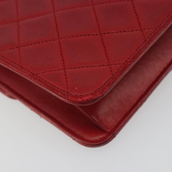 CHANEL Matelasse Chain Shoulder Bag Lamb Skin Red Gold CC Auth bs36761