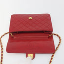 CHANEL Matelasse Chain Shoulder Bag Lamb Skin Red Gold CC Auth bs36761-16