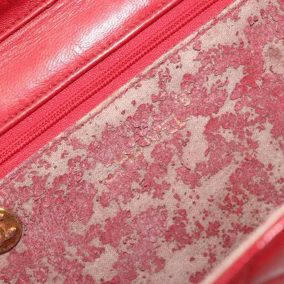 CHANEL Matelasse Chain Shoulder Bag Lamb Skin Red Gold CC Auth bs36761