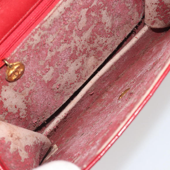 CHANEL Matelasse Chain Shoulder Bag Lamb Skin Red Gold CC Auth bs36761