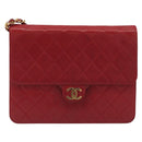 CHANEL Matelasse Chain Shoulder Bag Lamb Skin Red Gold CC Auth bs36761-2