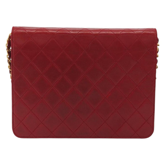 CHANEL Matelasse Chain Shoulder Bag Lamb Skin Red Gold CC Auth bs36761