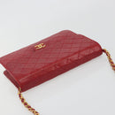 CHANEL Matelasse Chain Shoulder Bag Lamb Skin Red Gold CC Auth bs36761-6