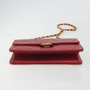 CHANEL Matelasse Chain Shoulder Bag Lamb Skin Red Gold CC Auth bs36761-9