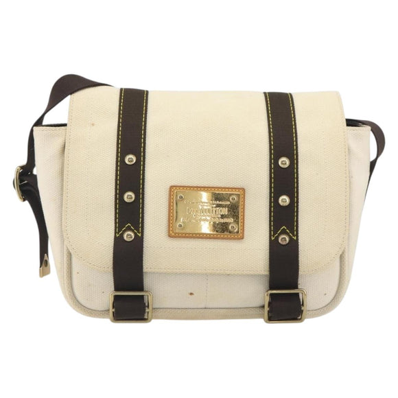 LOUIS VUITTON Antigua Buzas PM Bag Canvas White Brown M40042 LV Auth bs36763