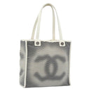 CHANEL Tote Bag Canvas Black White Silver CC Auth bs36766-1