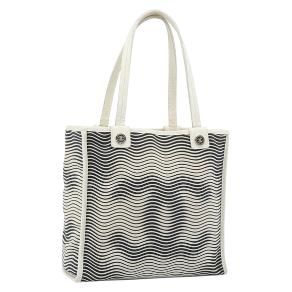 CHANEL Tote Bag Canvas Black White Silver CC Auth bs36766