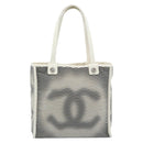 CHANEL Tote Bag Canvas Black White Silver CC Auth bs36766-13