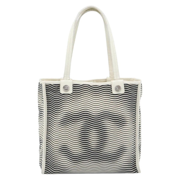 CHANEL Tote Bag Canvas Black White Silver CC Auth bs36766