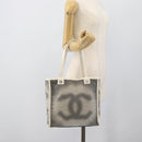 CHANEL Tote Bag Canvas Black White Silver CC Auth bs36766-21