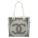 CHANEL Tote Bag Canvas Black White Silver CC Auth bs36766-2