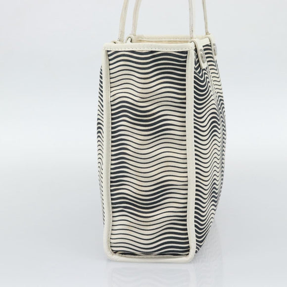 CHANEL Tote Bag Canvas Black White Silver CC Auth bs36766
